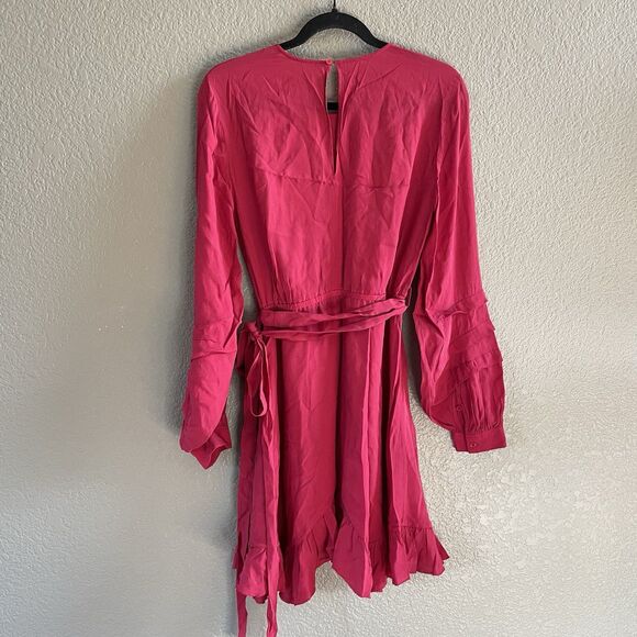 IRO Mini Dress Womens Small Red Long Sleeves Ruffle Silk Belted Romantic NWOT - Picture 2 of 13